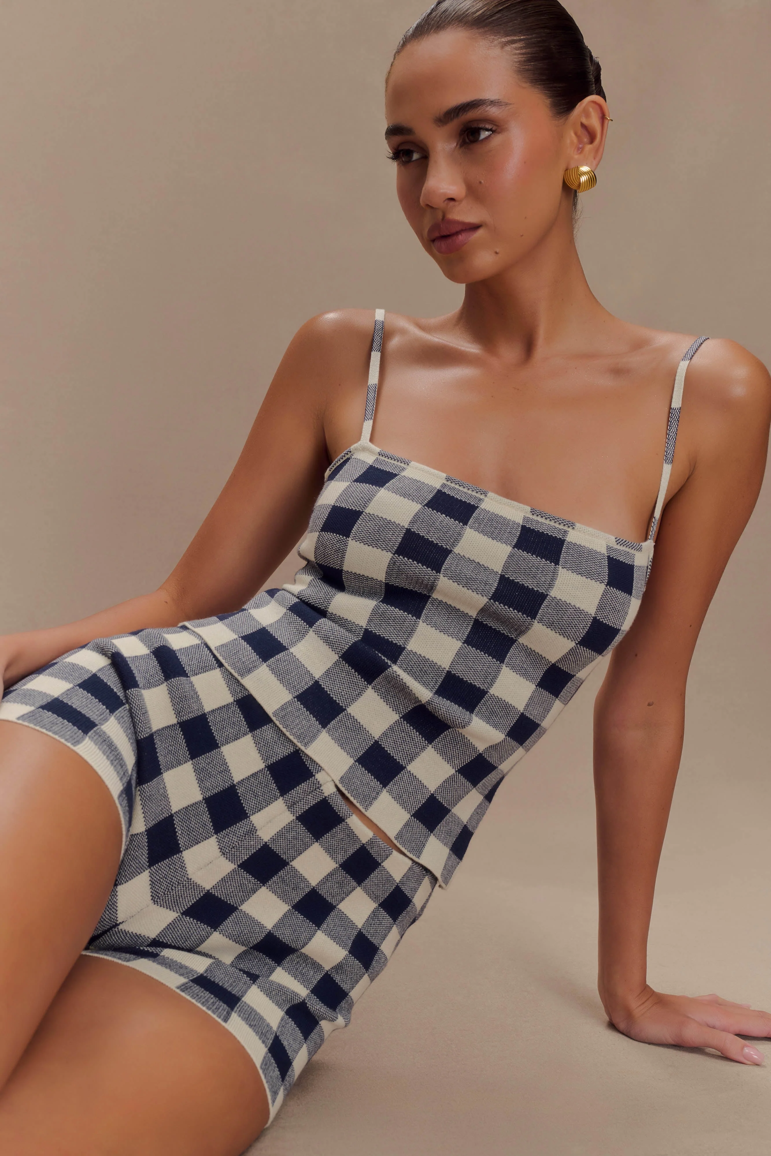 Marcie Knit Short - Navy Gingham - Image 4