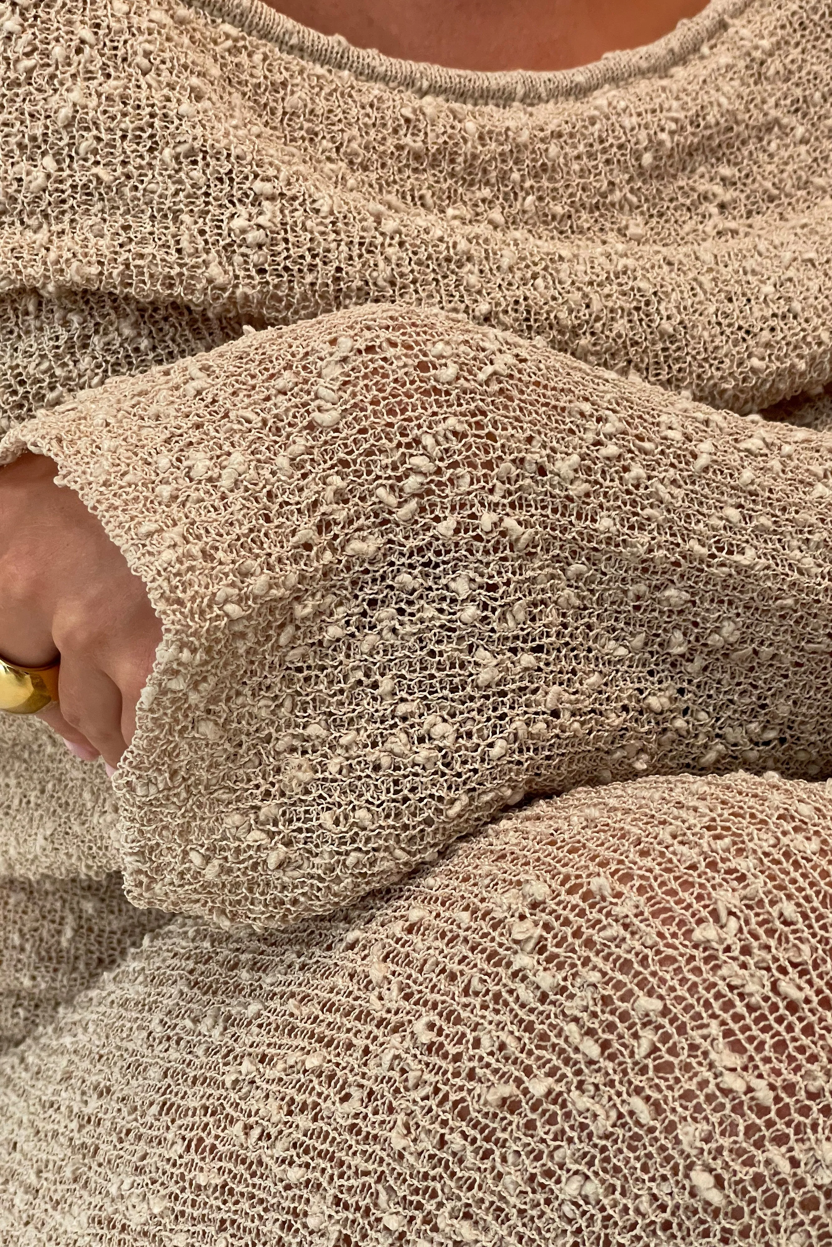 Marisol Off Shoulder Boucle Maxi Dress - Wheat - Image 8