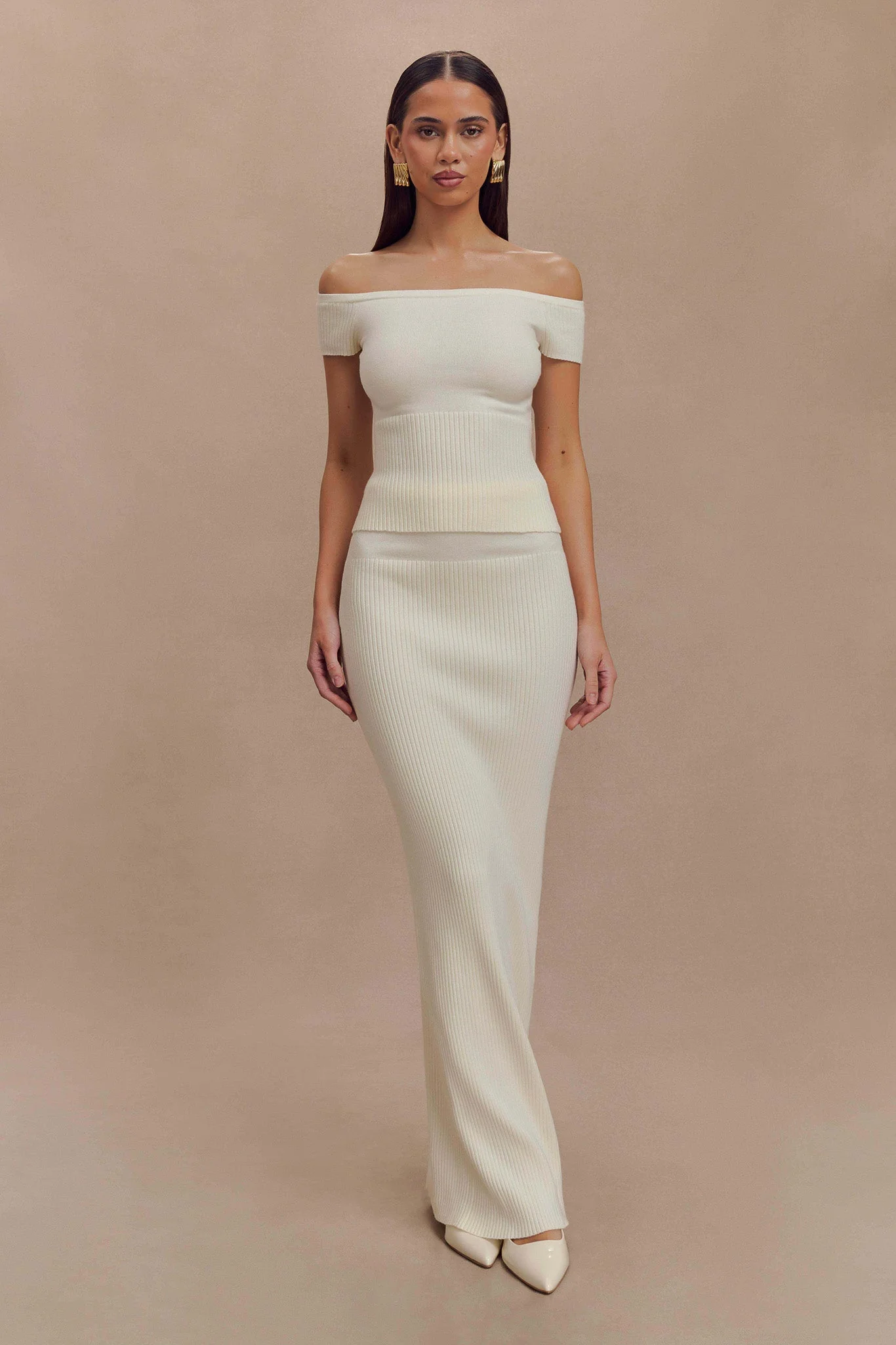 Mathilde Ribbed Knit Maxi Skirt - Ivory - Image 3