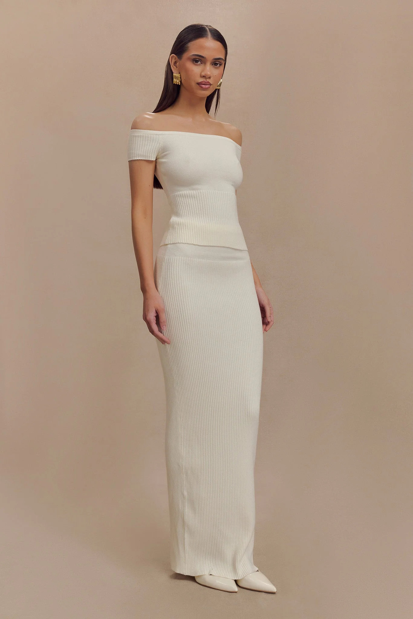 Mathilde Ribbed Knit Maxi Skirt - Ivory - Image 7