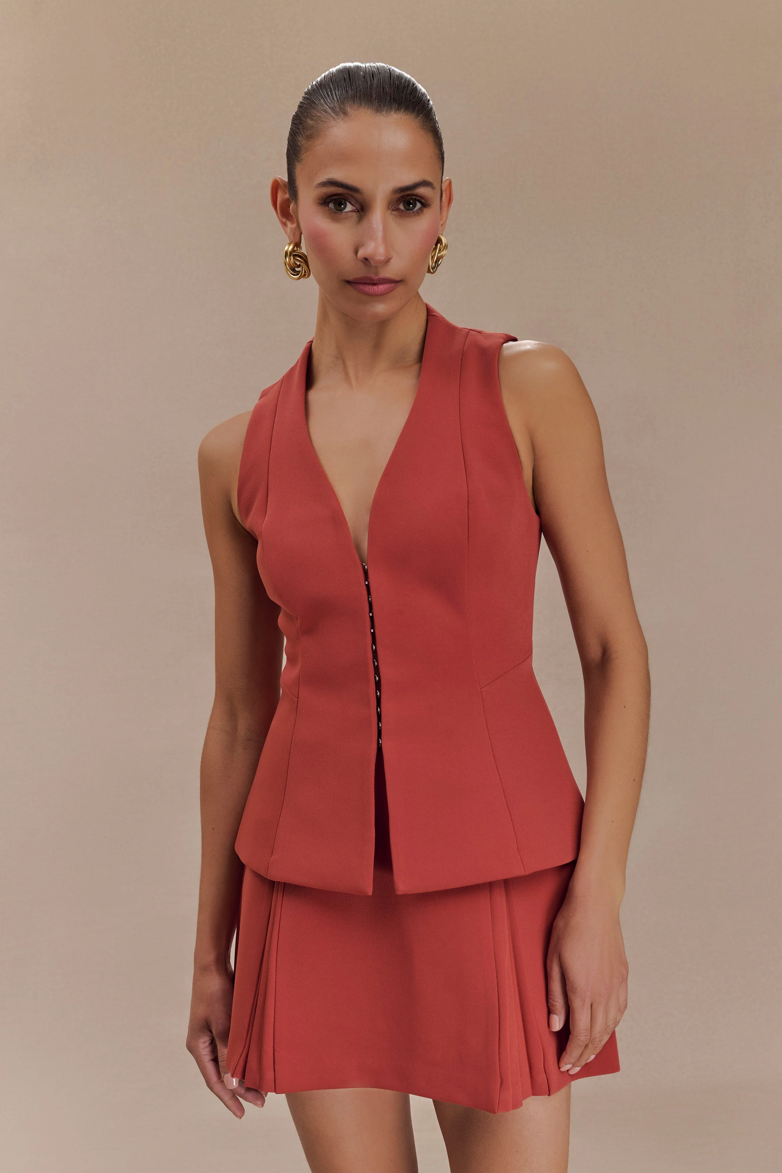 Melinda Mini Skirt With Pleats - Chilli - Image 5