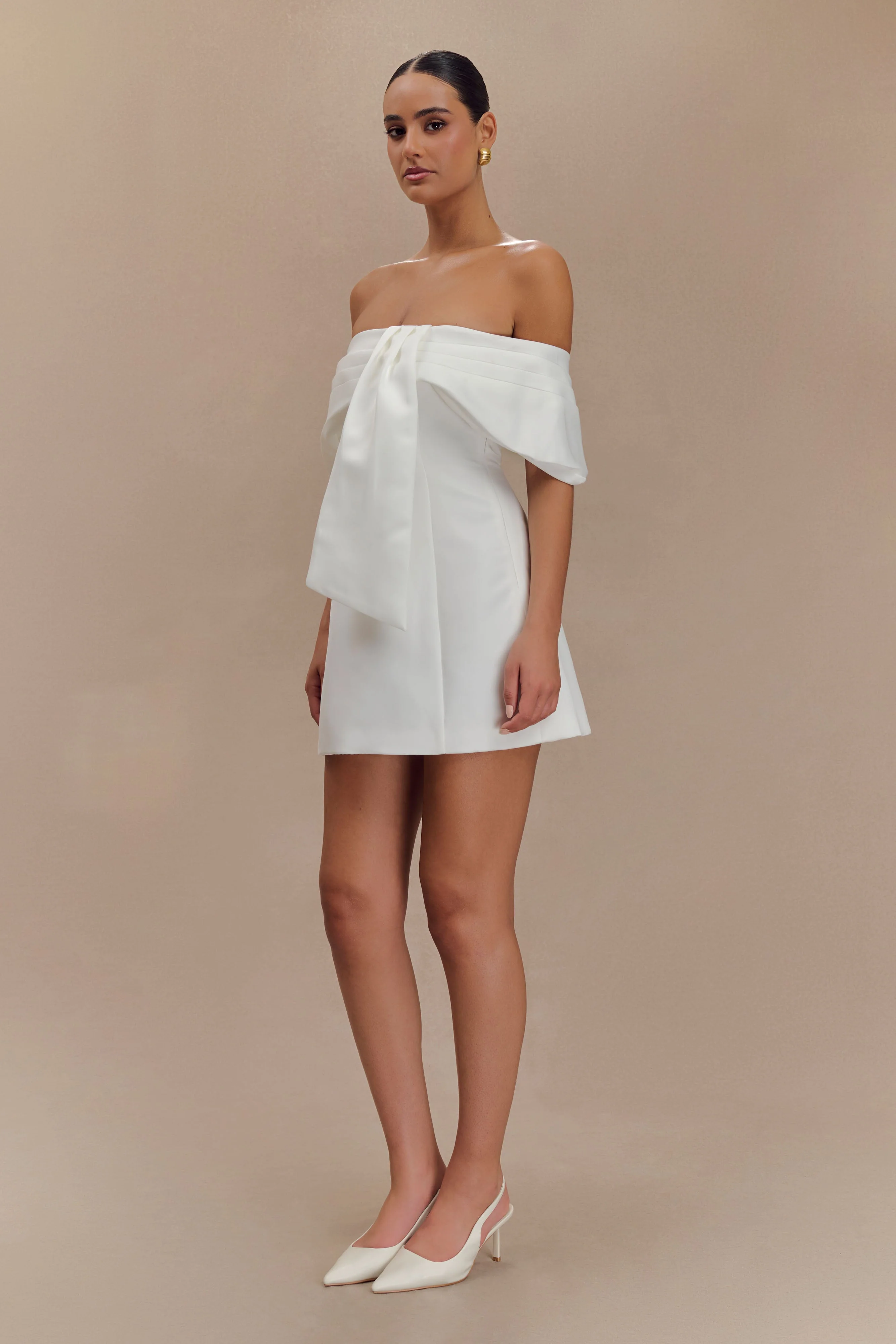 Gloria Mini Off Shoulder Drape Dress - White - Image 4