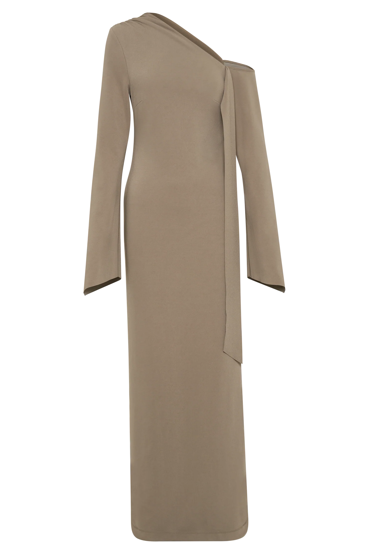 Nicola One Shoulder Crepe Maxi Dress - Mushroom - Image 8