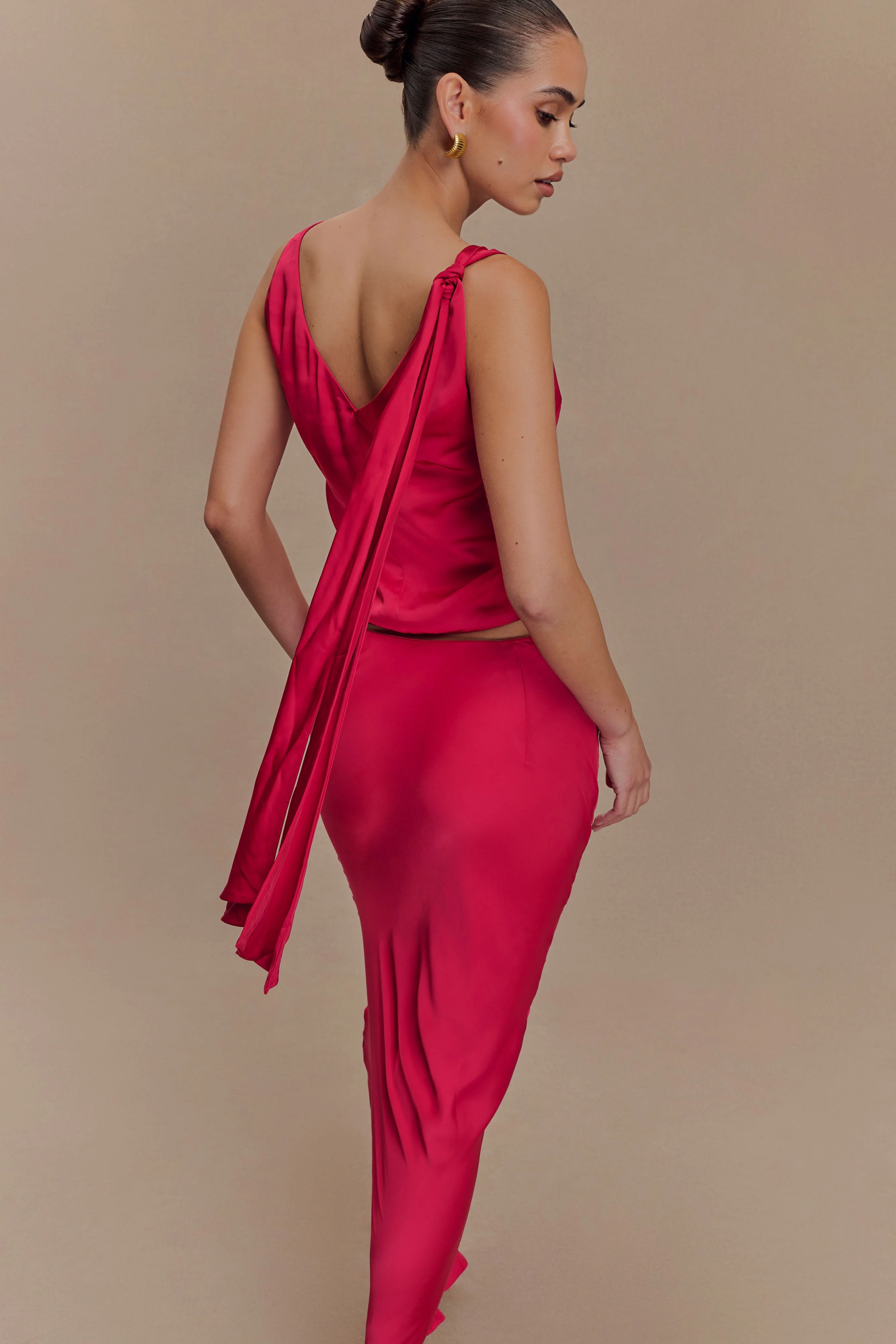 Nicola Satin Tie Sleeveless Top - Pink Cherry - Image 10
