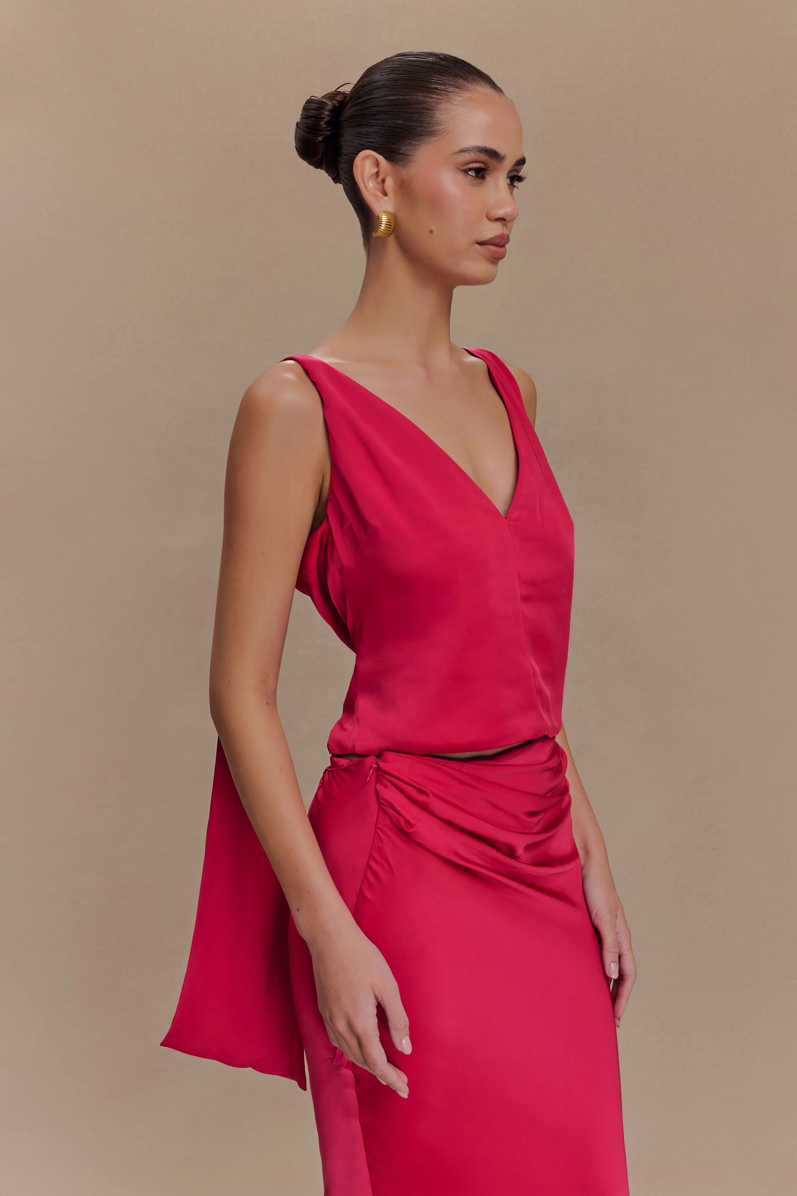 Nicola Satin Tie Sleeveless Top - Pink Cherry - Image 3