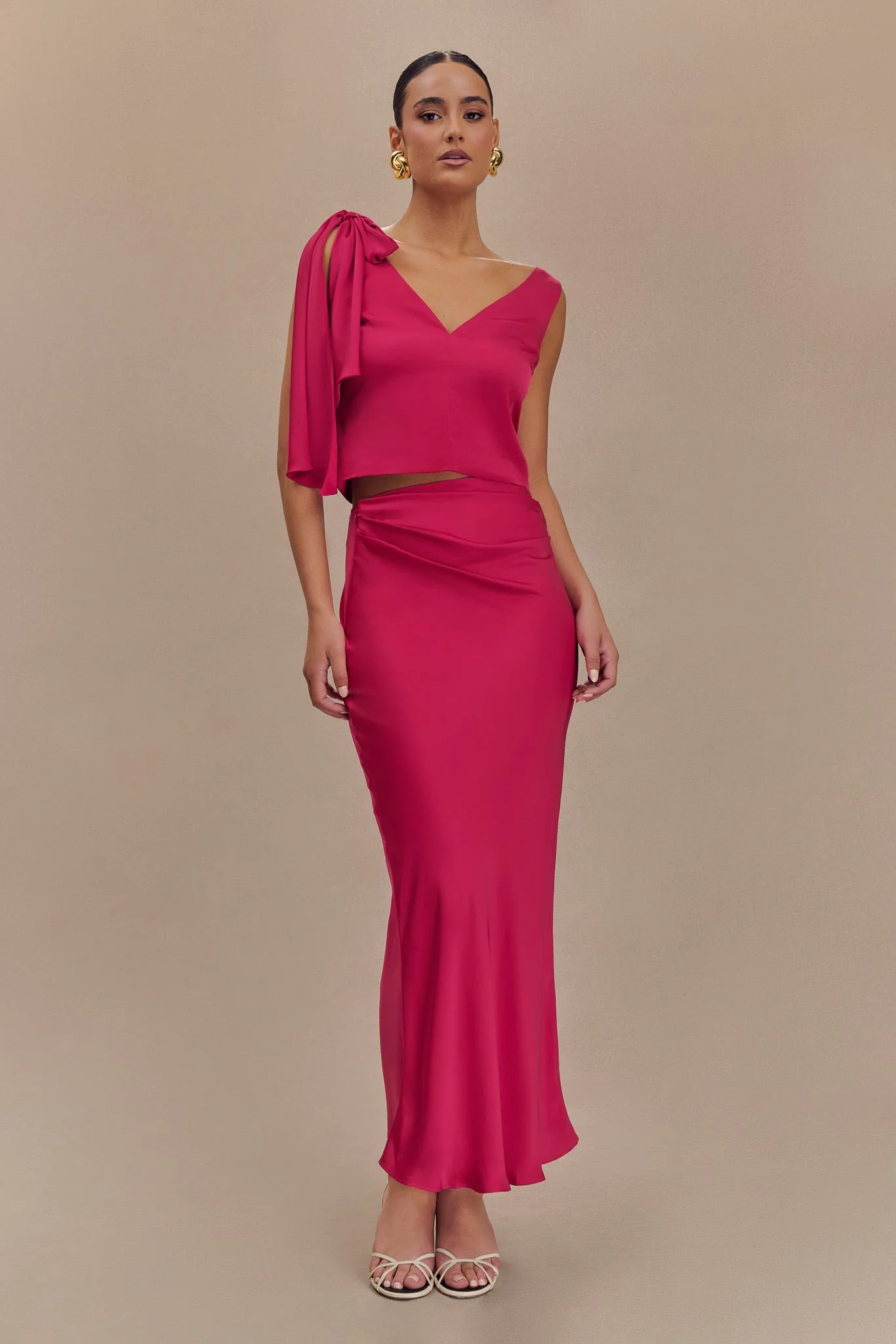 Nicola Satin Tie Sleeveless Top - Pink Cherry - Image 5