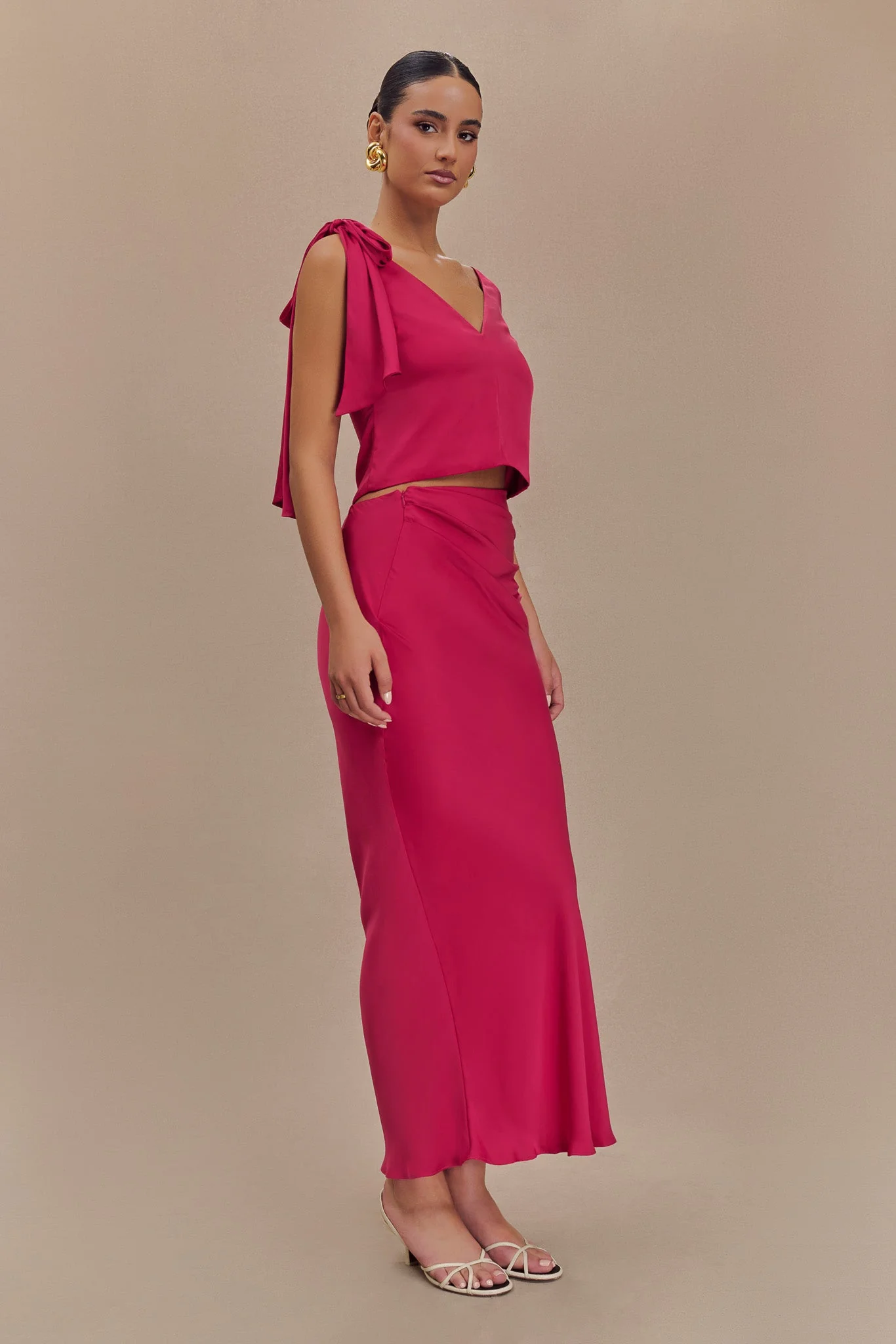 Nicola Satin Tie Sleeveless Top - Pink Cherry - Image 6