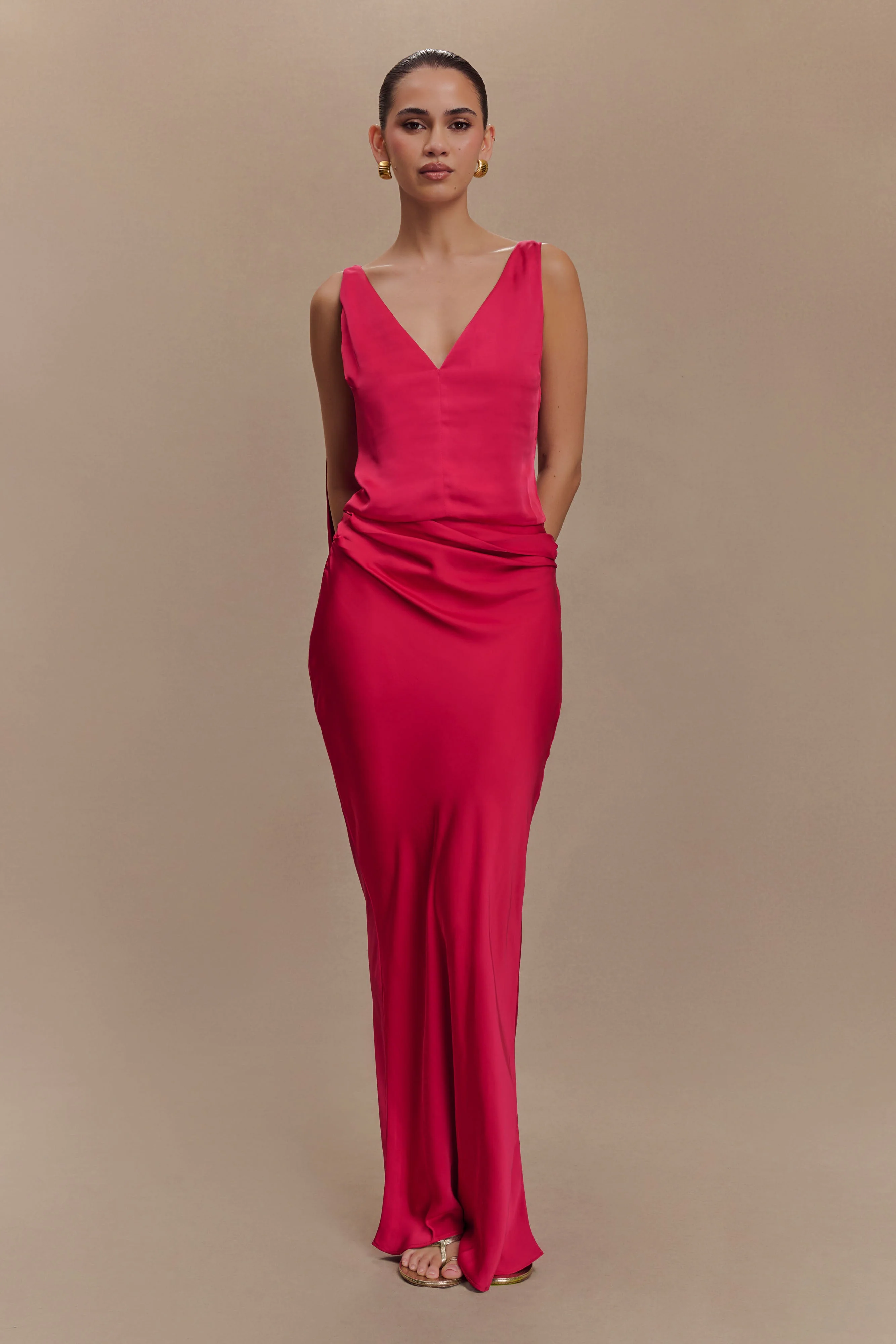 Nicola Satin Tie Sleeveless Top - Pink Cherry - Image 7