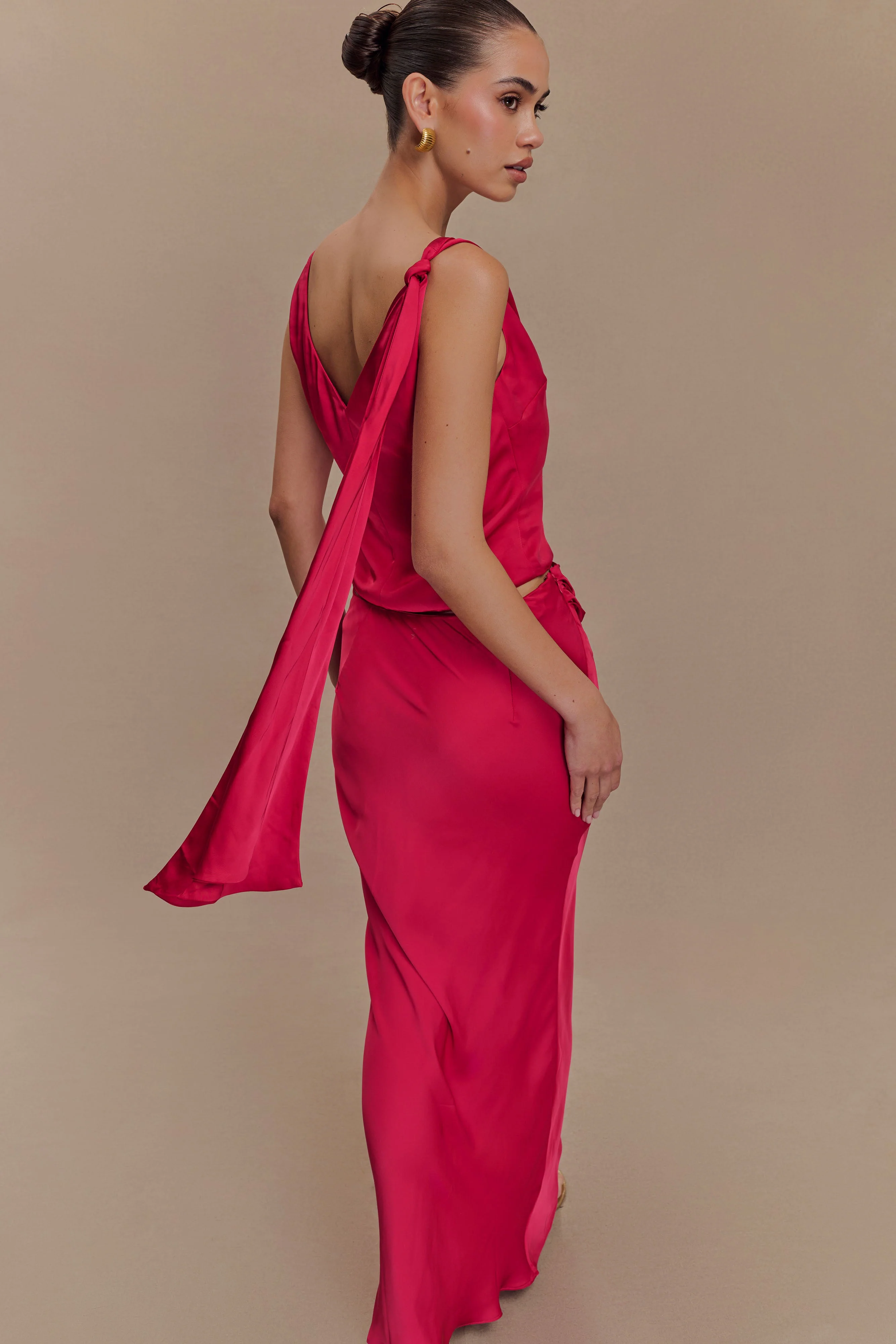 Nicola Satin Tie Sleeveless Top - Pink Cherry - Image 8