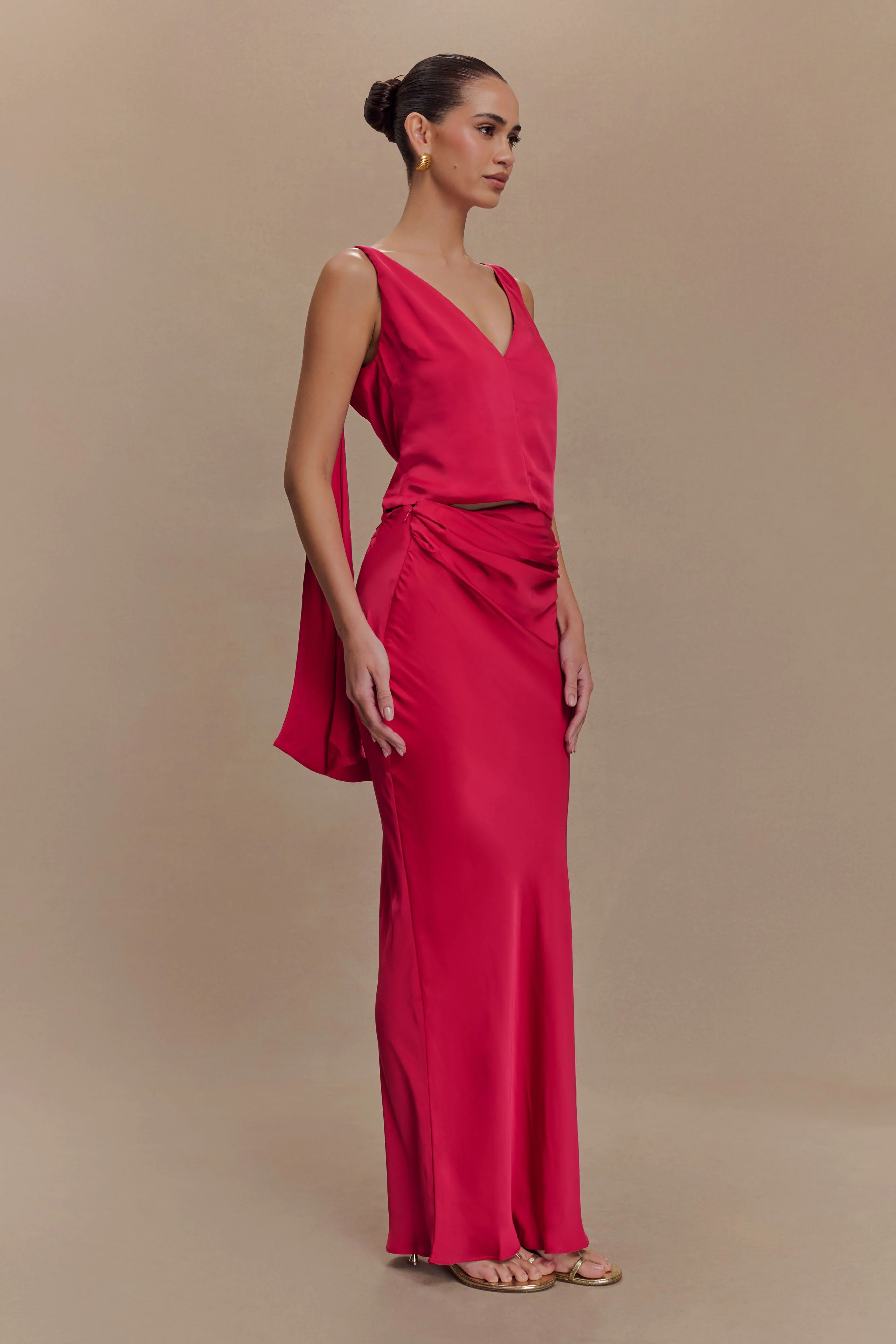 Nicola Satin Tie Sleeveless Top - Pink Cherry - Image 9