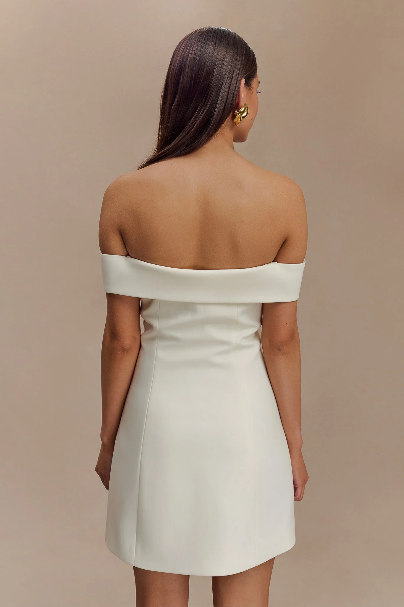 Noelle Off Shoulder Suiting Mini Dress - Ivory - Image 3