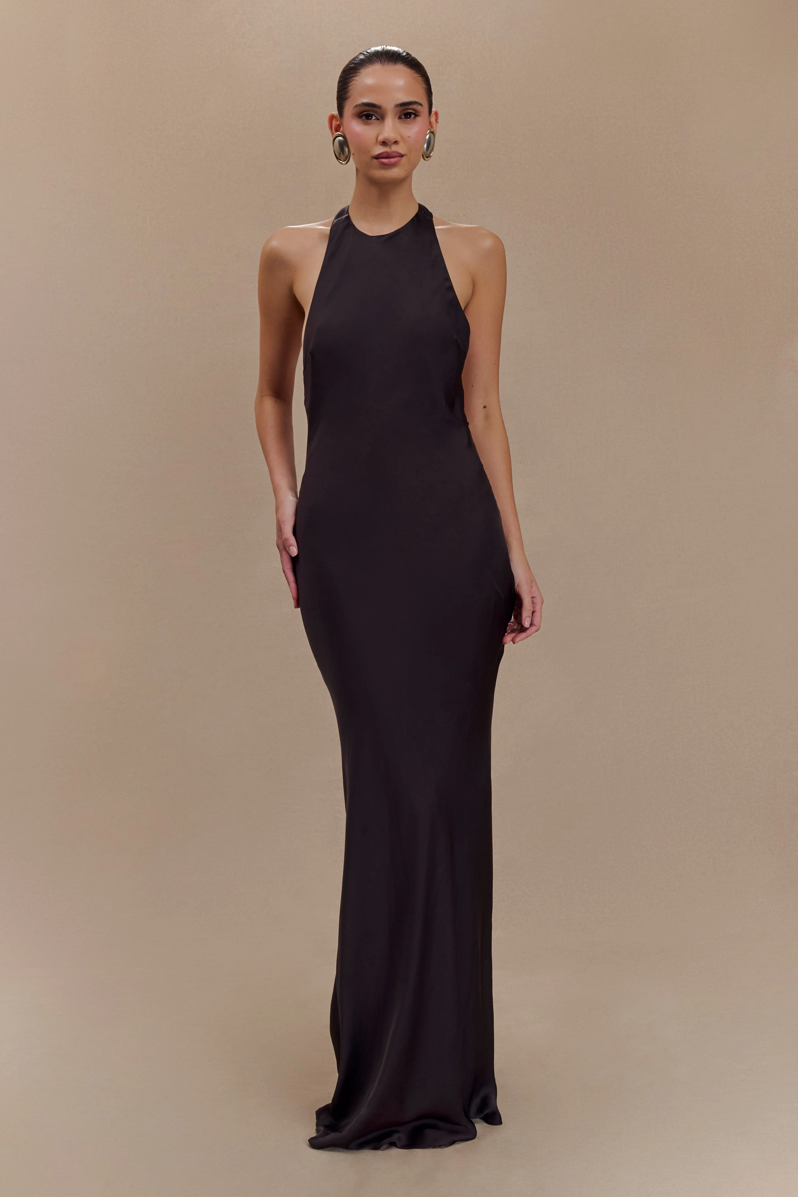 Rinna Satin Halter Maxi Dress - Black - Image 3