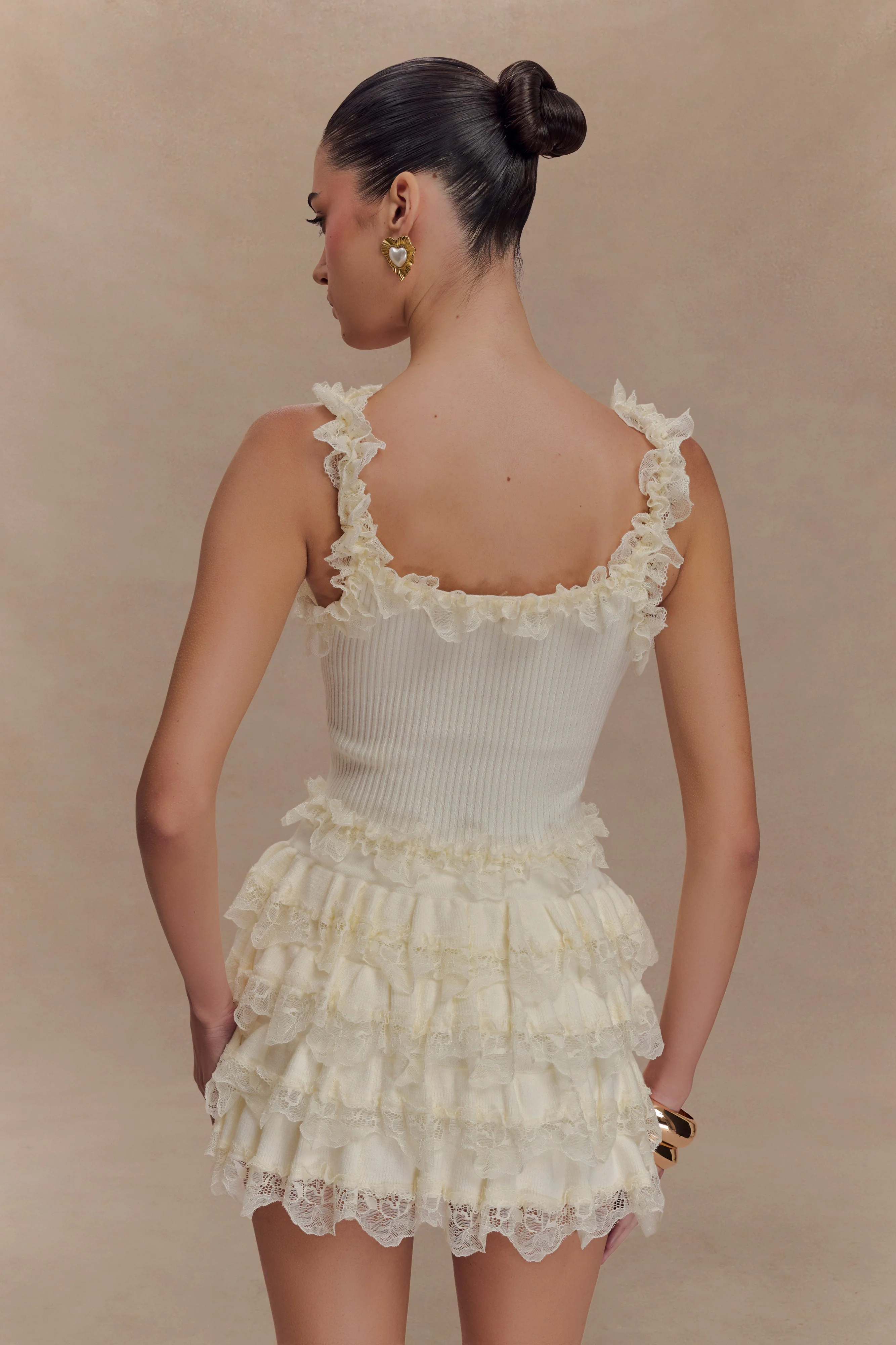 Shay Lace Ruffle Knit Top - Cream - Image 5