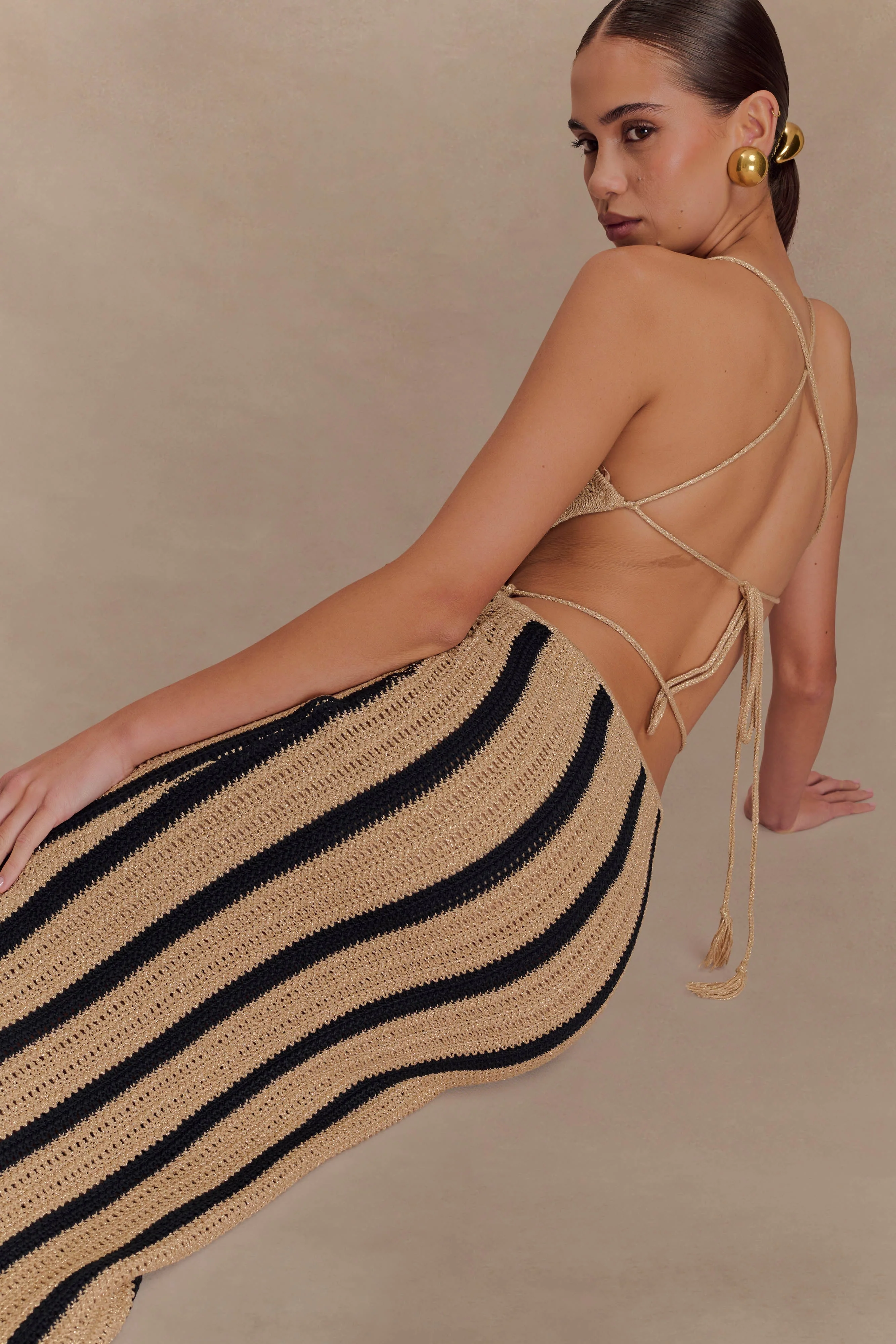 Shepherd Crochet Halter Maxi Dress - Gold/Black - Image 5