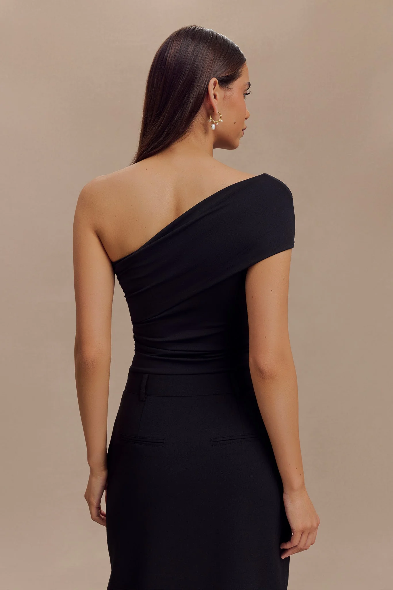 Solene One Shoulder Recycled Nylon Twist Top - Black - Image 2