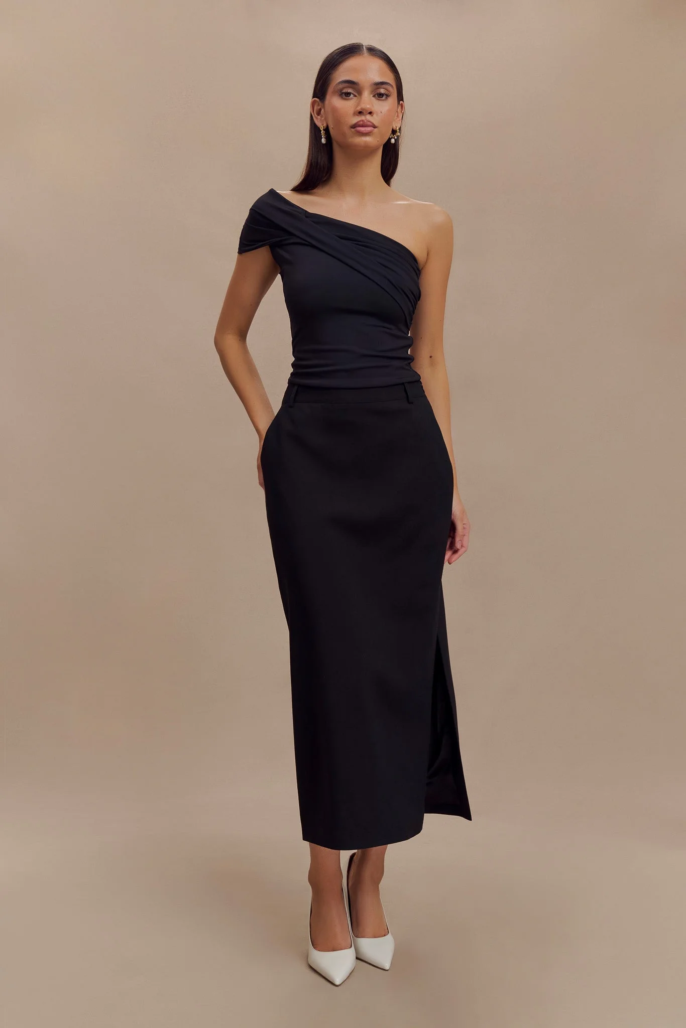 Solene One Shoulder Recycled Nylon Twist Top - Black - Image 3