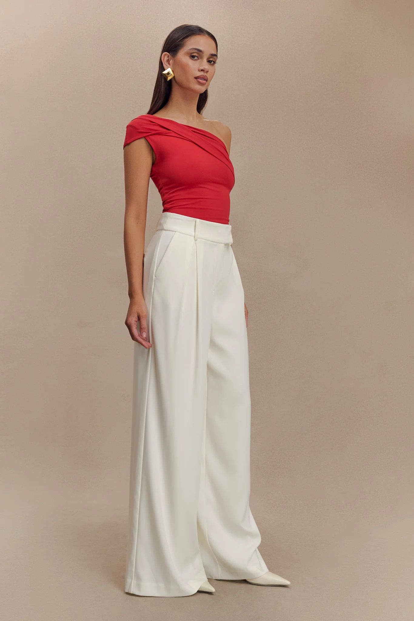 Solene One Shoulder Recycled Nylon Twist Top - Ruby - Image 5