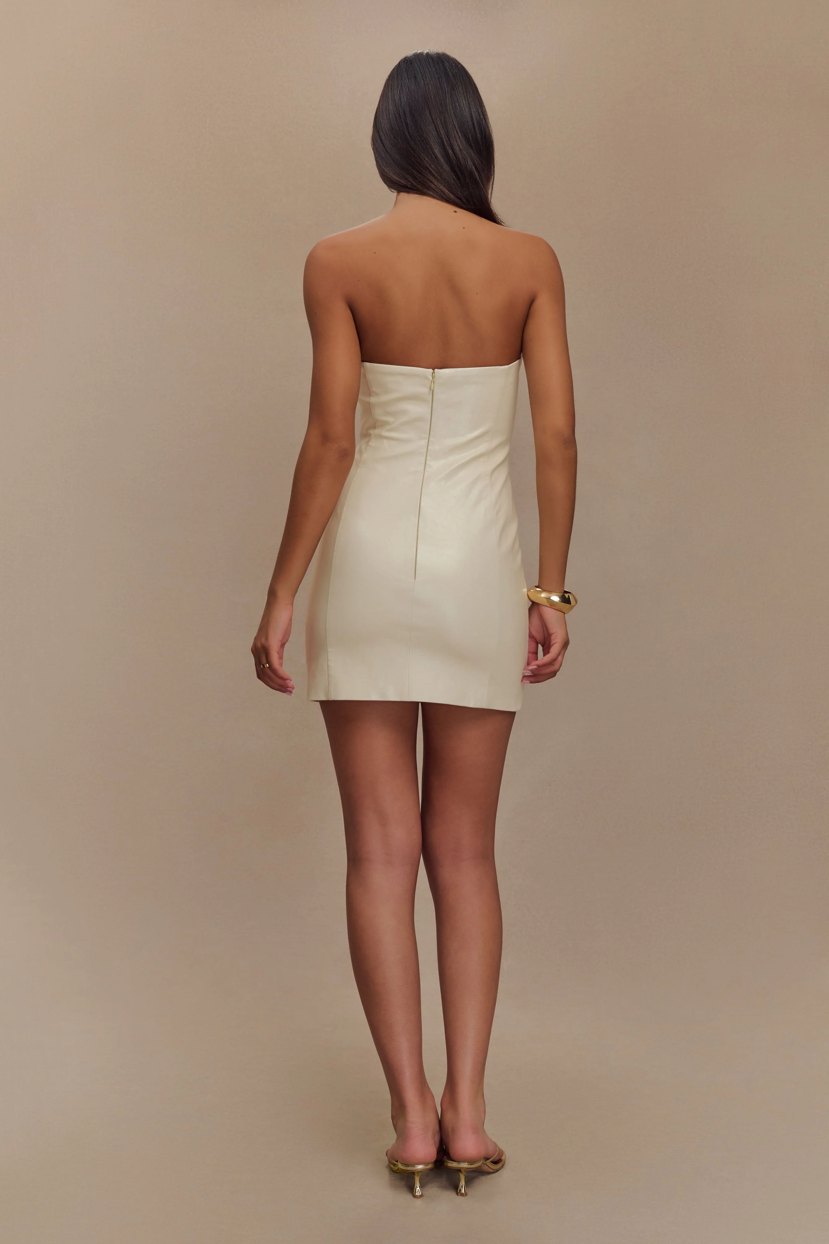 Sophie Faux Leather Strapless Mini Dress - Bone - Image 6
