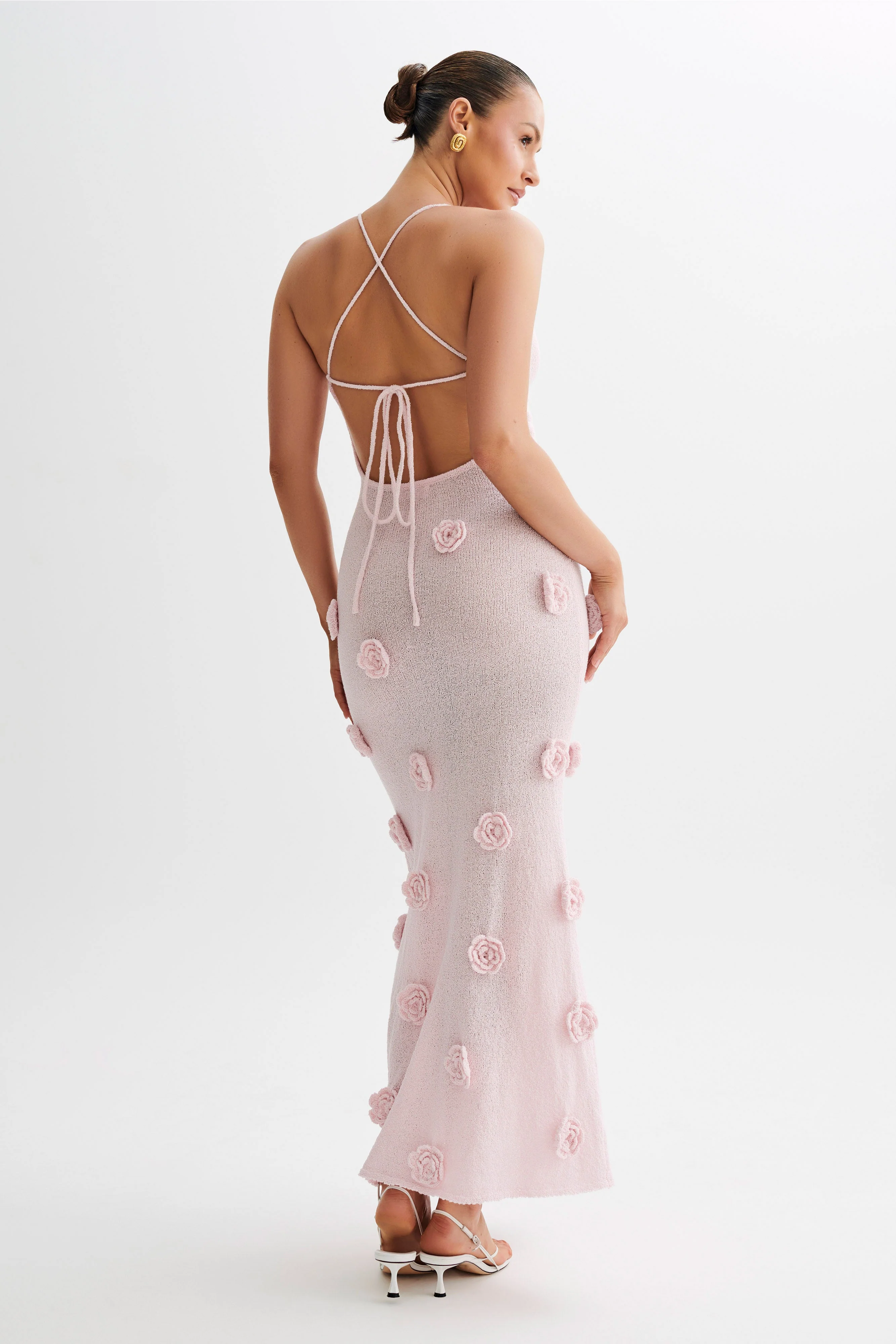 Suki Knit Maxi Dress With Flowers - Baby Pink - Image 3