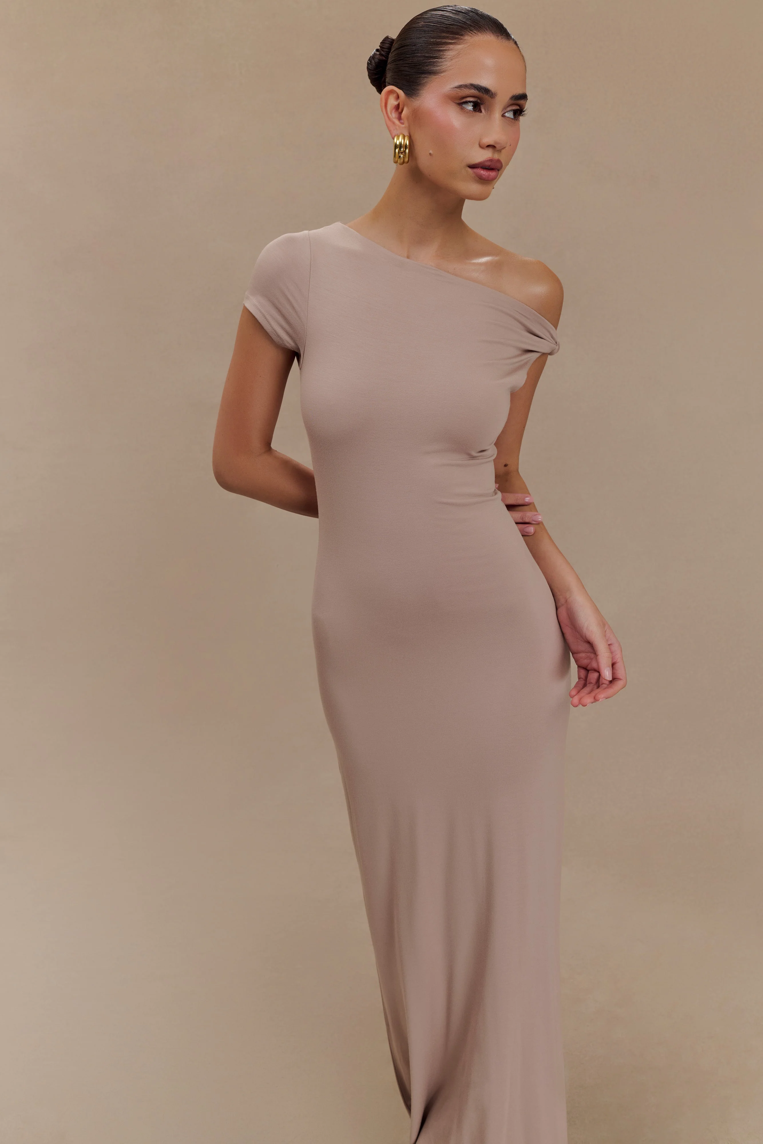 Tamsin Short Sleeve Modal Maxi Dress - Mushroom - Image 5