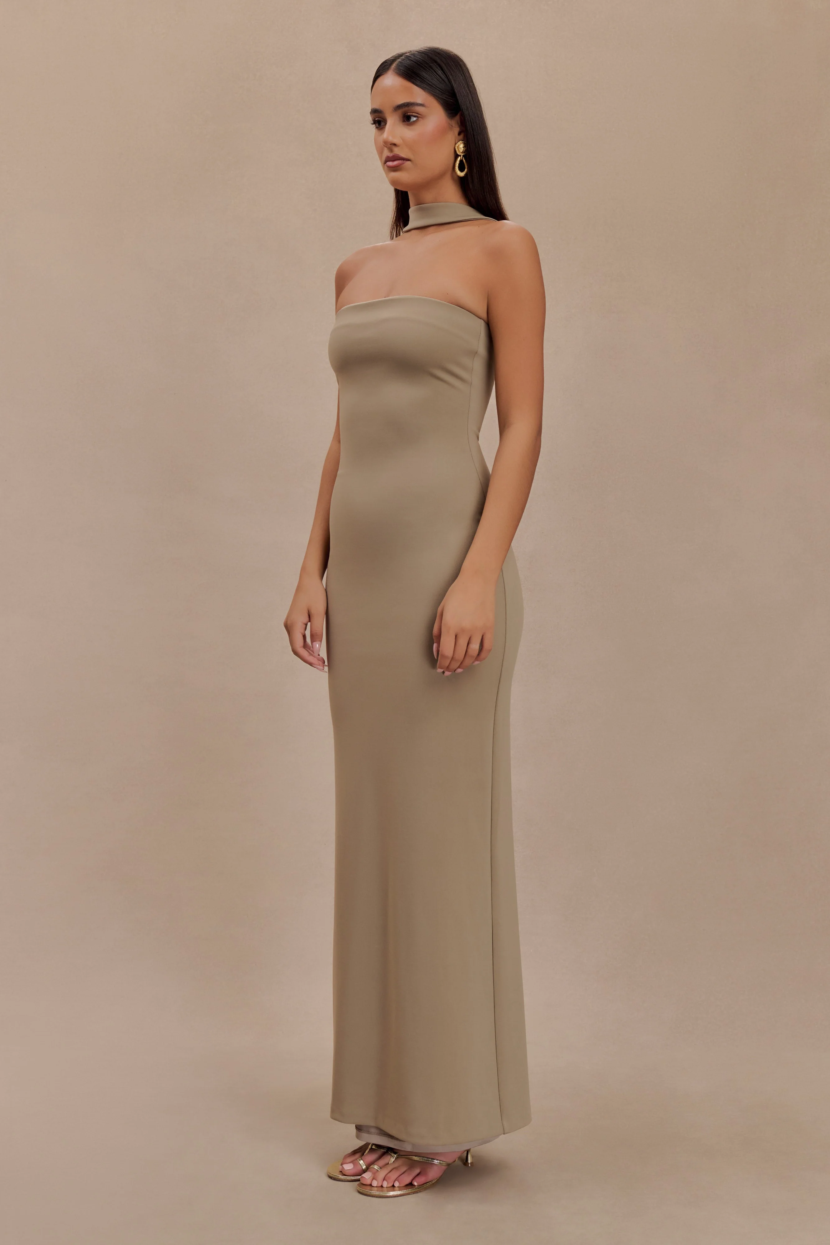 Velma Halter Collar Maxi Dress - Mushroom - Image 4