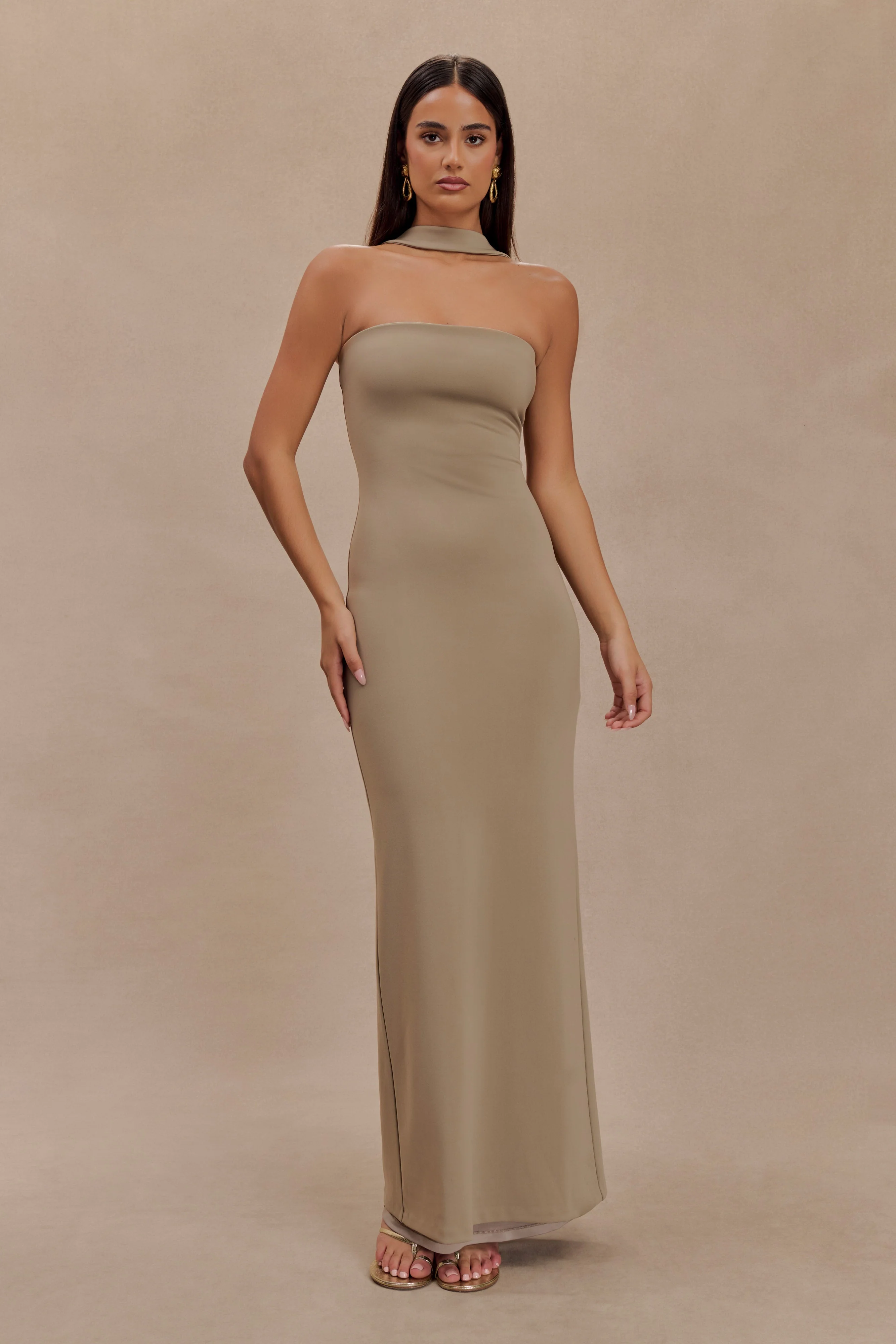 Velma Halter Collar Maxi Dress - Mushroom - Image 5