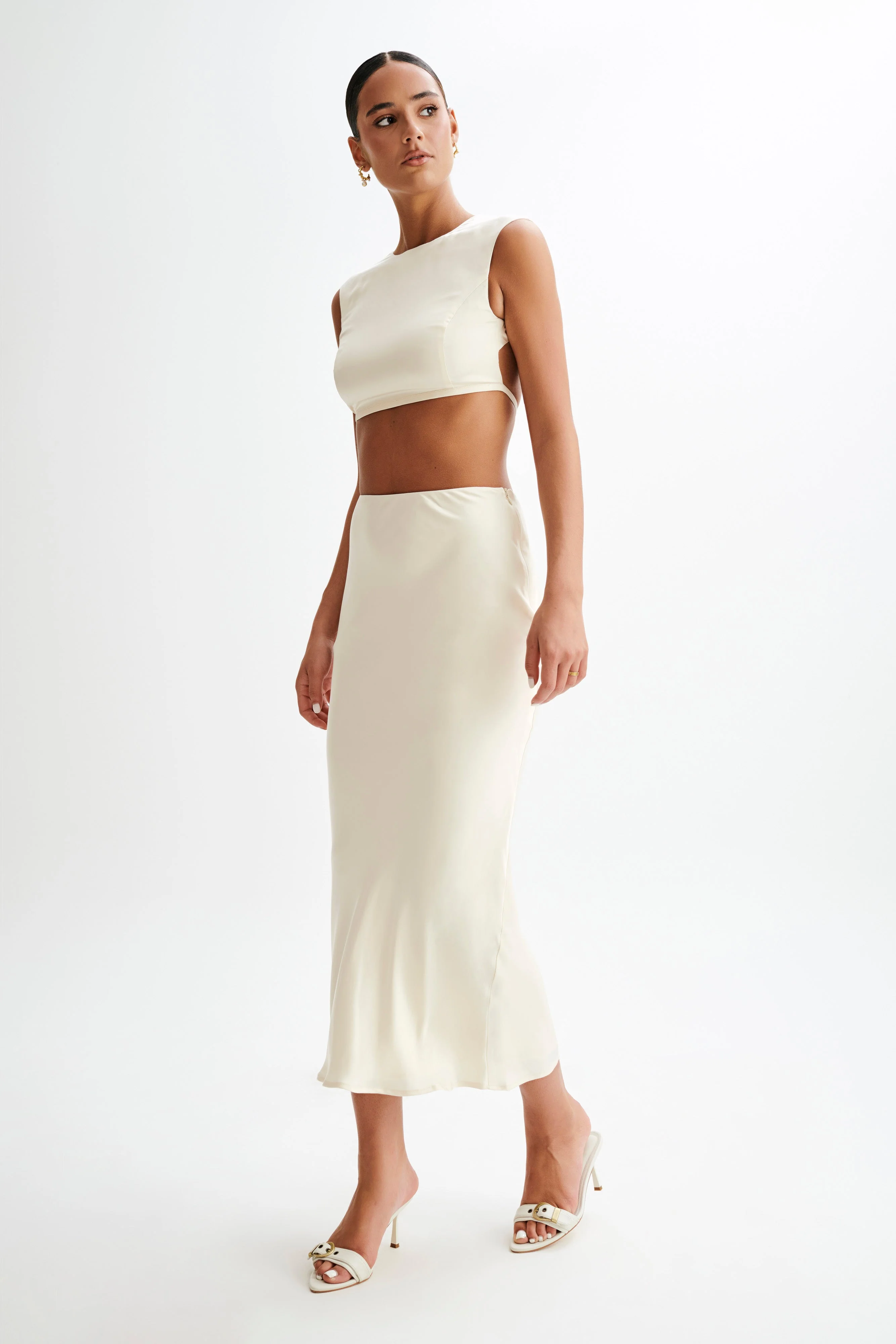 Viviana Satin Sleeveless Crop Top - Ivory - Image 4