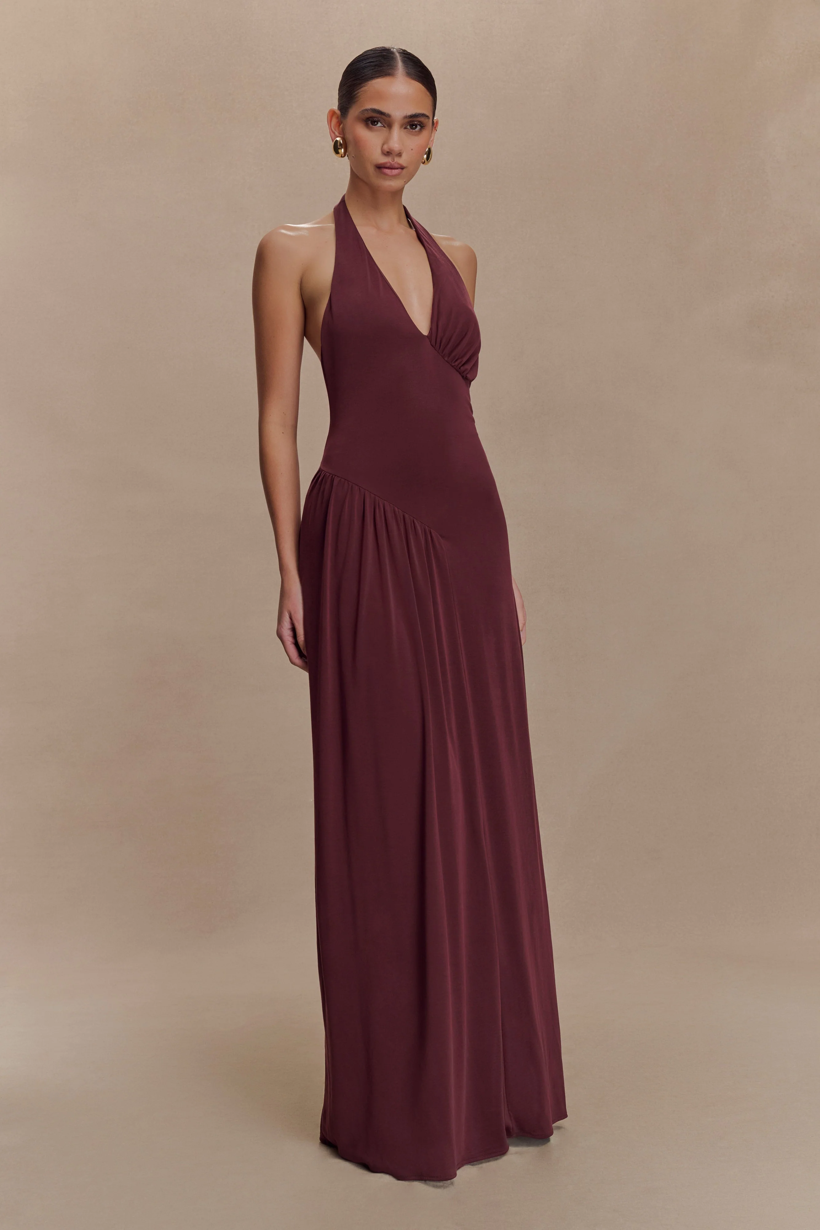 Yelena Ruched Halter Maxi Dress - Mahogany - Image 3