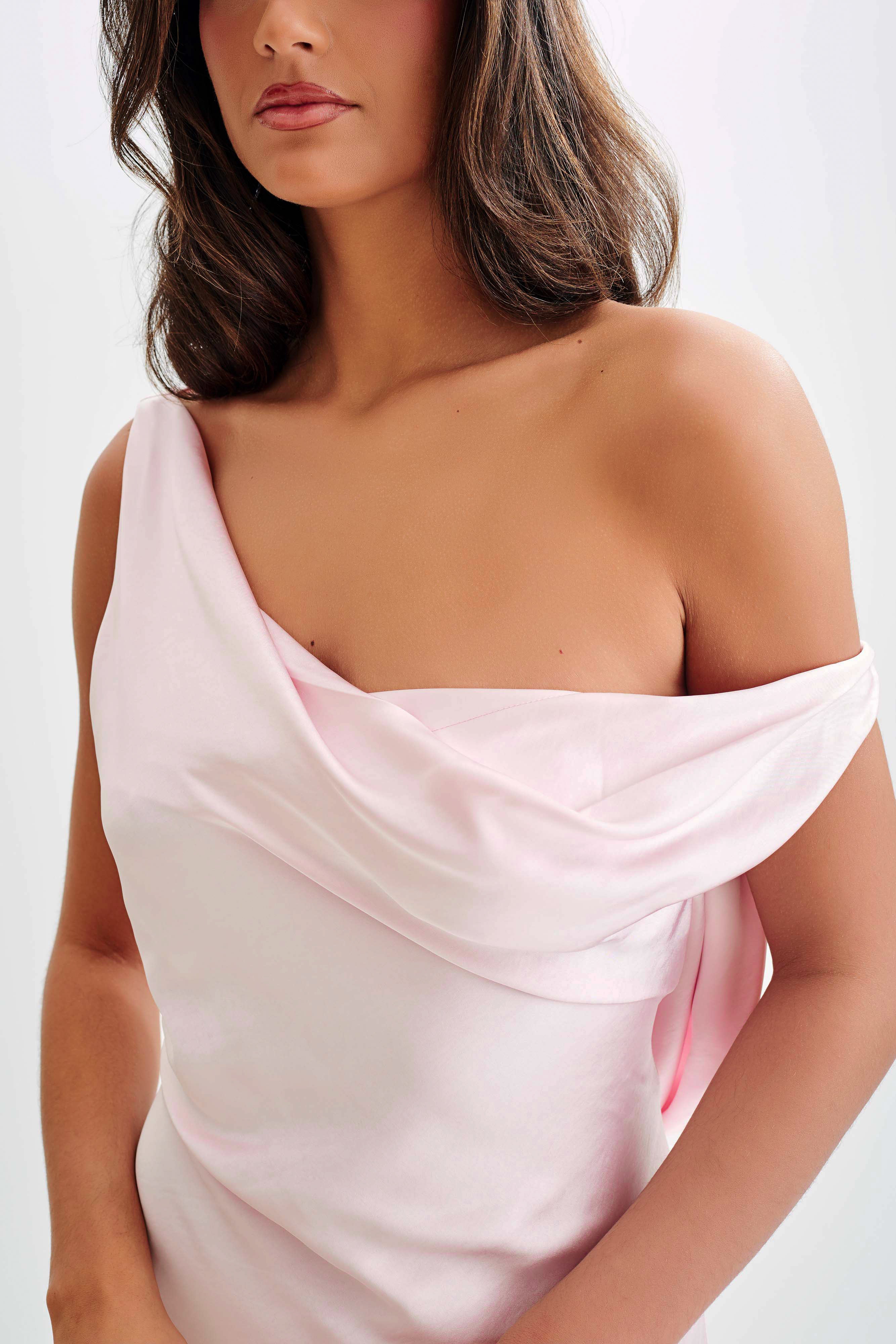 Yvette Slip Maxi Dress With Asymmetrical Hem - Pale Pink - Image 4